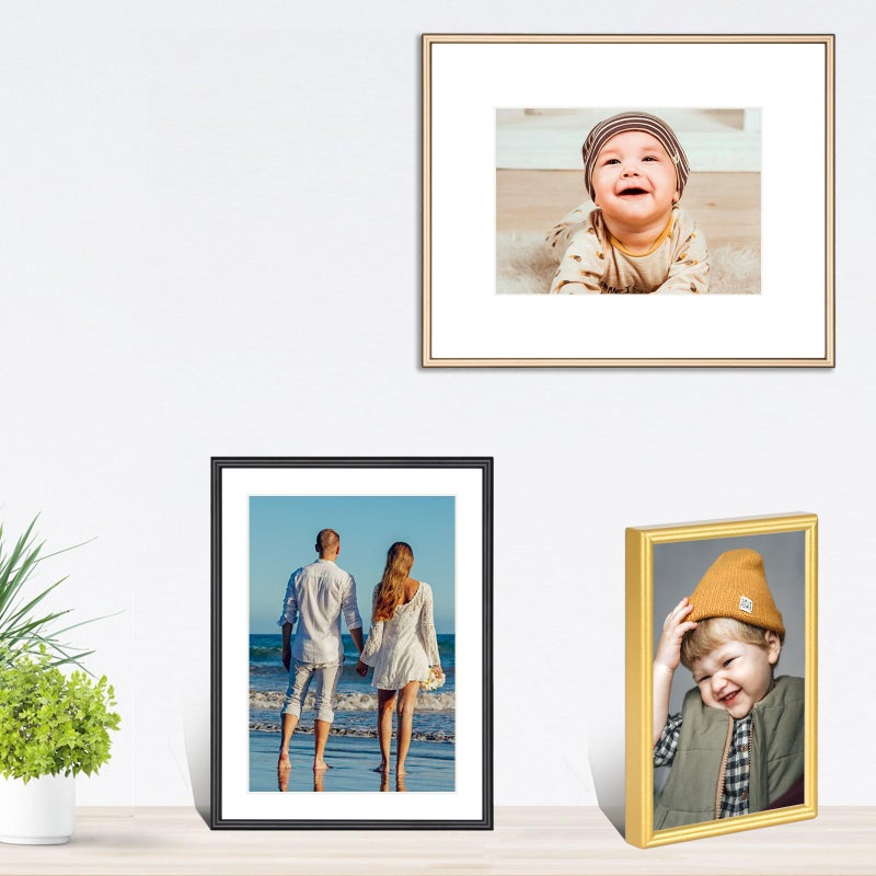 Fkvat 4x6 Picture Frame Set of 3, Black Modern Aluminum Metal Photo Frame with HD Glass, Fits 3x5 with Mat or 4 x 6 without Mat, for Tabletop and Wall Mounting - Image 5